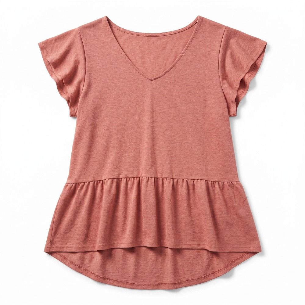 LOFT Womens M Terracotta Flutter Sleeve Peplum V-Neck Top Boho Casual